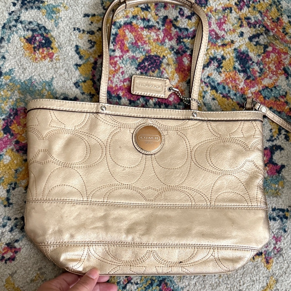 Coach Gold Shoulder Bag with Signature Embossed Design - Picture 2 of 10